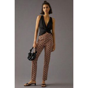 NWT Anthropologie Maeve Essential High Rise Kick Flare Brown Motif Pants